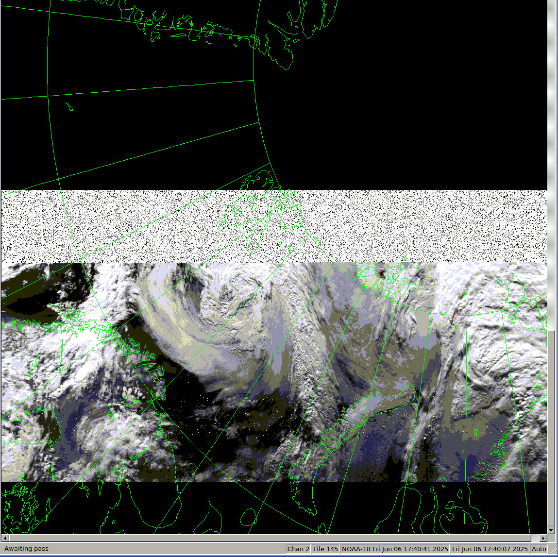 Quicklook image of the final pass of NOAA-18