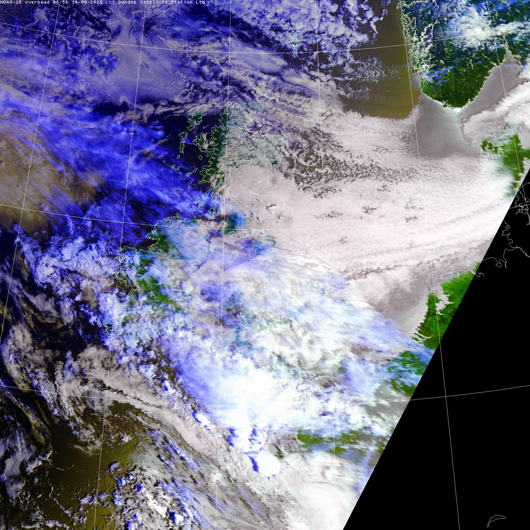 Last UK pass of NOAA-15 in false colour